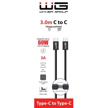 Winner Group - Cable USB USB-C / USB-C 60W 3m negro
