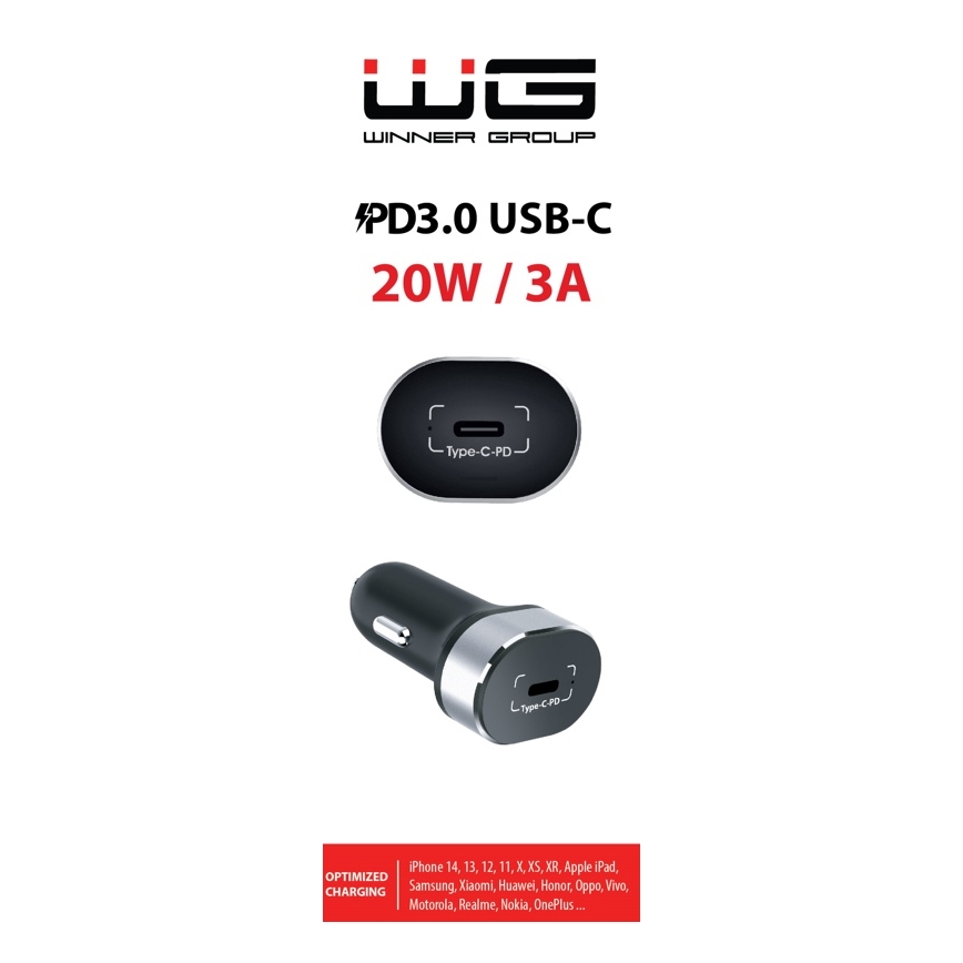 Winner Group - Cargador de coche 1xUSB-C Power Delivery 20W negro