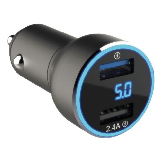 Winner Group - Cargador de coche con pantalla 2xUSB-A Power Delivery 30W negro