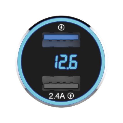 Winner Group - Cargador de coche con pantalla 2xUSB-A Power Delivery 30W negro