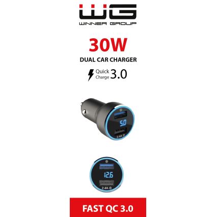 Winner Group - Cargador de coche con pantalla 2xUSB-A Power Delivery 30W negro