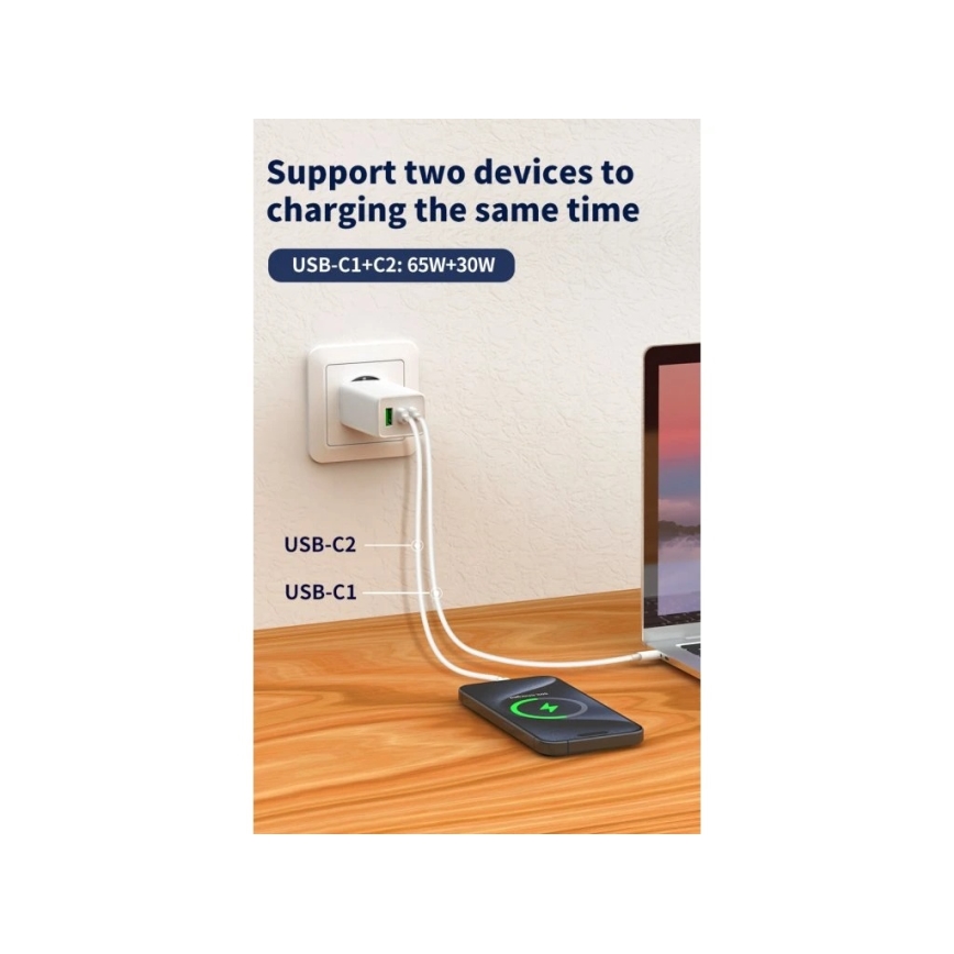 Winner Group - Cargador GaN 1xUSB-A + 2xUSB-C 100W blanco