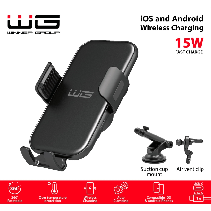 Winner Group - Cargador inalámbrico y soporte para coche 15W