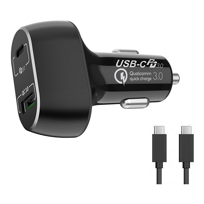 Winner Group - Cargador para coche 1xUSB-C + 1xUSB-A Power Delivery 63W + Cable USB USB-C / USB-C 1 m negro