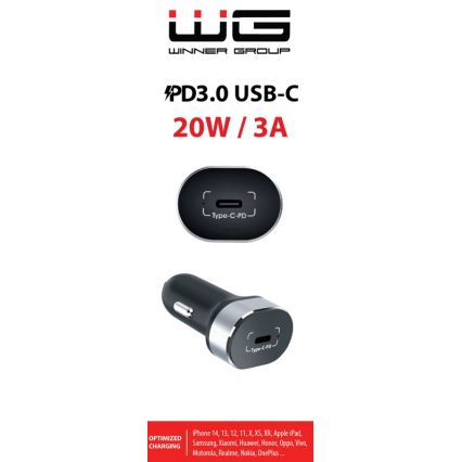 Winner Group - Cargador para coche 1xUSB-C Power Delivery 20W negro