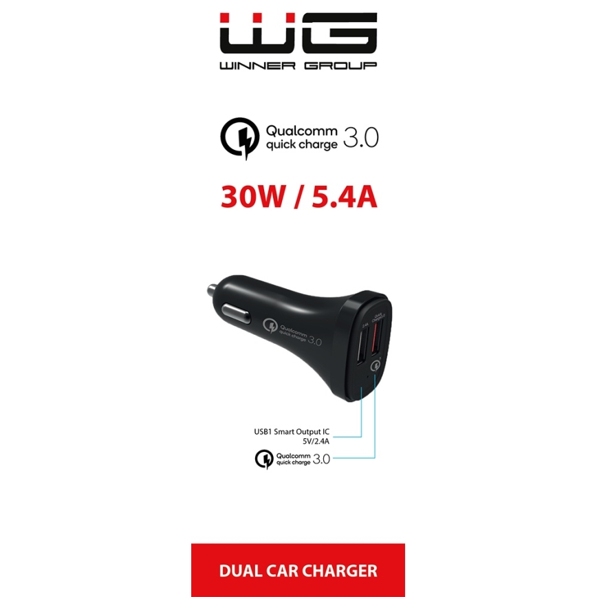 Winner Group - Cargador para coche 2xUSB-A Power Delivery 30W negro