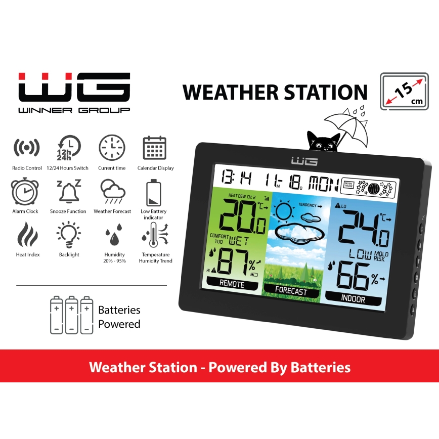 Winner Group - Estacion meteorologica con pantalla LCD y despertador 5xAAA