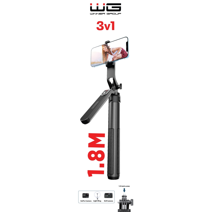 Winner Group - Palo selfie 3en1 con un soporte 55 mAh 180 cm negro