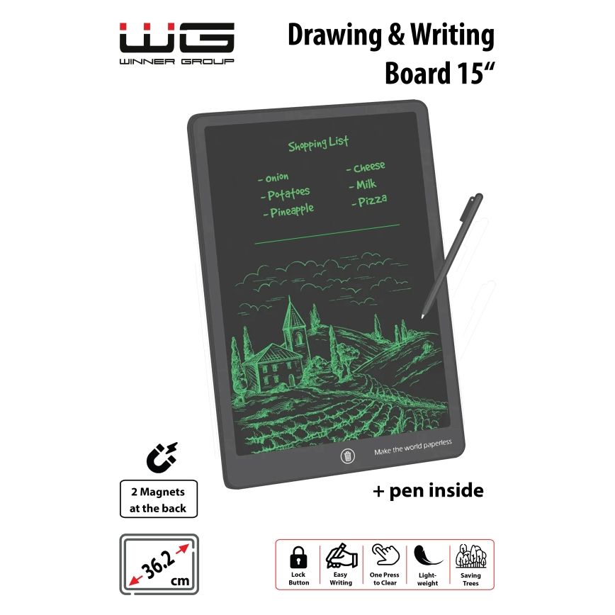 Winner Group - Pizarra digital de dibujo 15 1xCR2032 negro