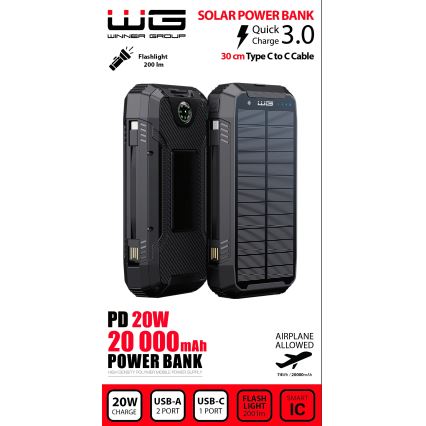 Winner Group - Power Bank con carga inalámbrica y paneles solares 20000 mAh 20W PD