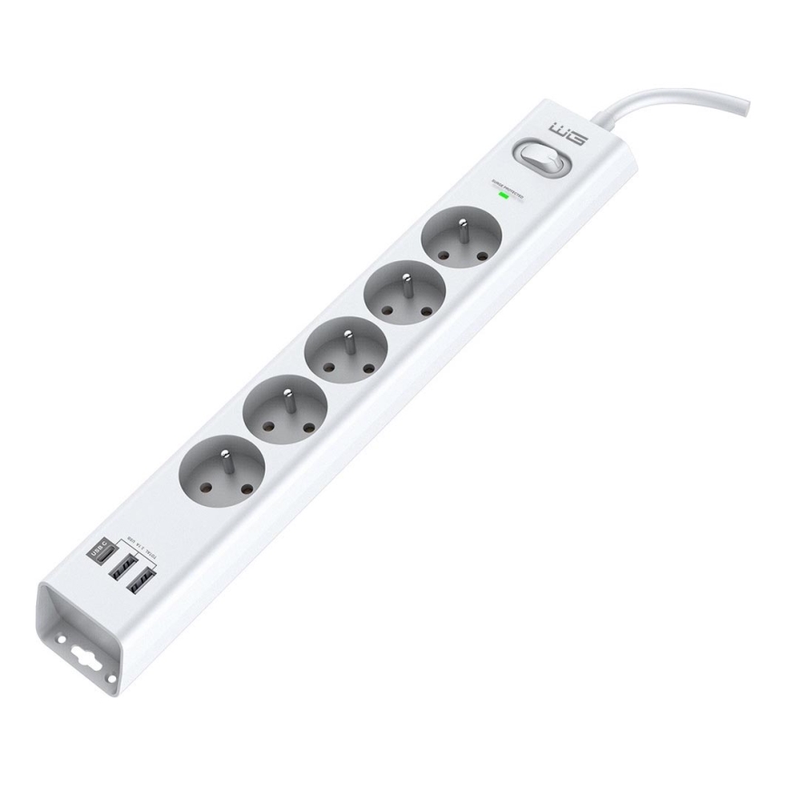 Winner Group - Protección contra sobretensiones 5Z + 2xUSB-A + 1xUSB-C blanco