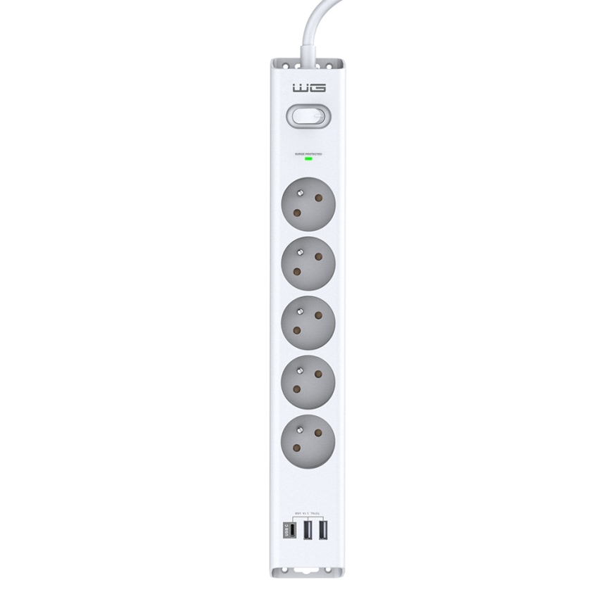 Winner Group - Protección contra sobretensiones 5Z + 2xUSB-A + 1xUSB-C blanco