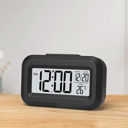 Winner Group - Reloj despertador con pantalla LCD y termómetro 2xAAA negro