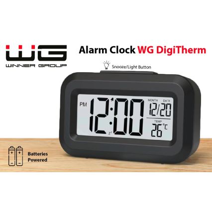 Winner Group - Reloj despertador con pantalla LCD y termómetro 2xAAA negro