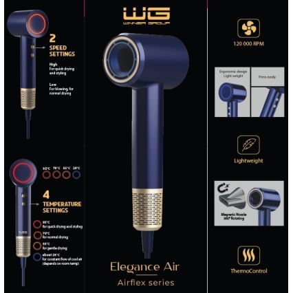 Winner Group - Secador de pelo con ionizador Elegance Air 1600W/230V azul SCHUKO