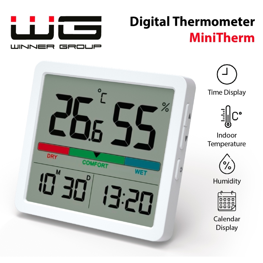 Winner Group - Termometro digital con pantalla LCD y medidor de humedad 2xCR2032 blanco
