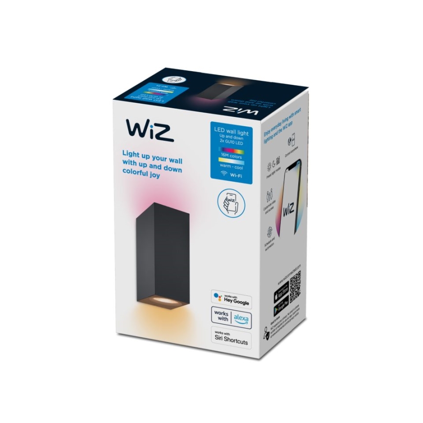 WiZ - Aplique LED RGBW regulable UP&DOWN 2xGU10/4,7W/230V 2200-6500K Wi-Fi CRI 90 negro