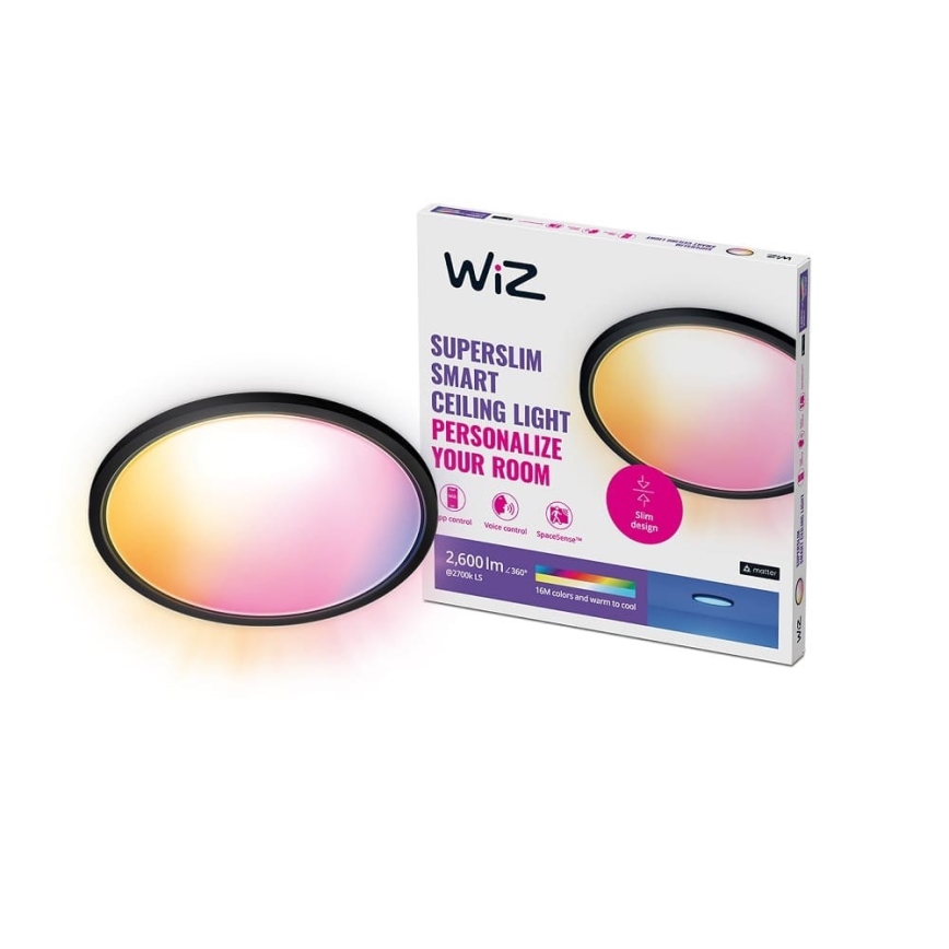 WiZ - Plafón LED RGB regulable SUPERSLIM LED/32W/230V 2700-6500K Wi-Fi negro