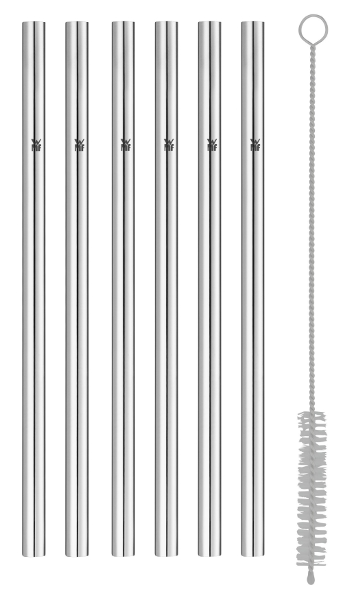 WMF - SET 6x Pajillas de acero inoxidable BARIC + cepillo de limpieza