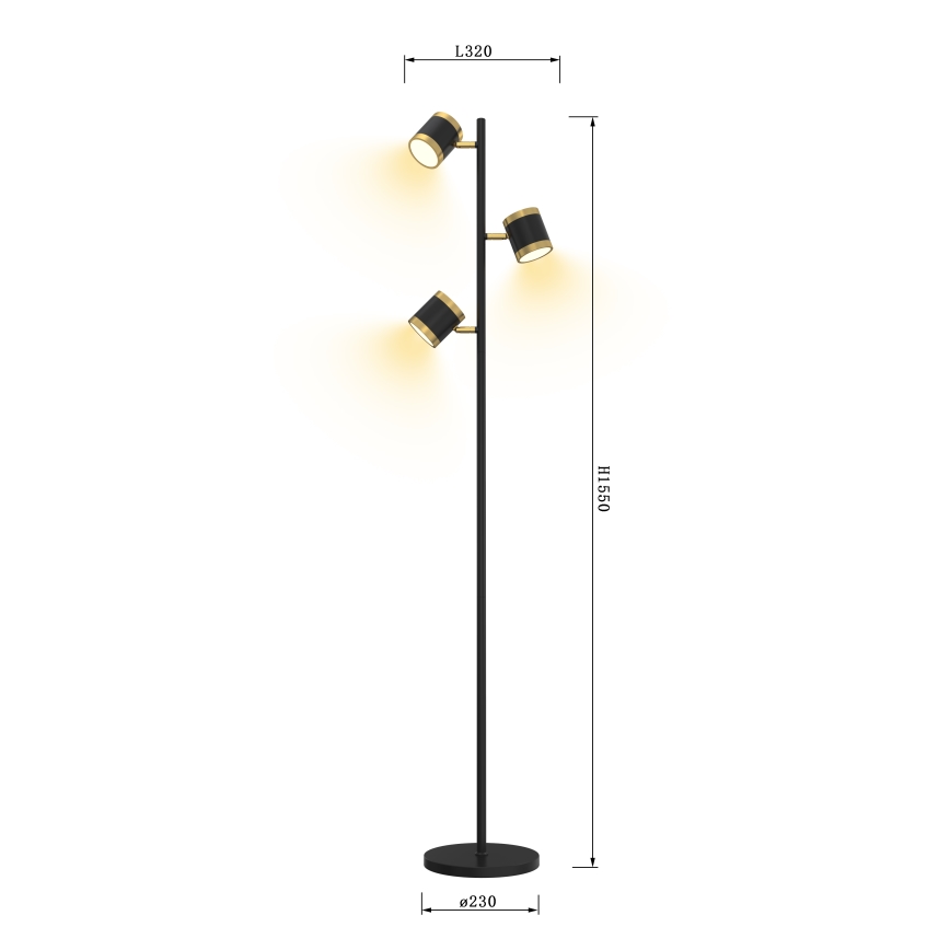 Wofi 3003-304S - Lámpara de pie LED regulable TOULOUSE LED/21W/230V negro/dorado