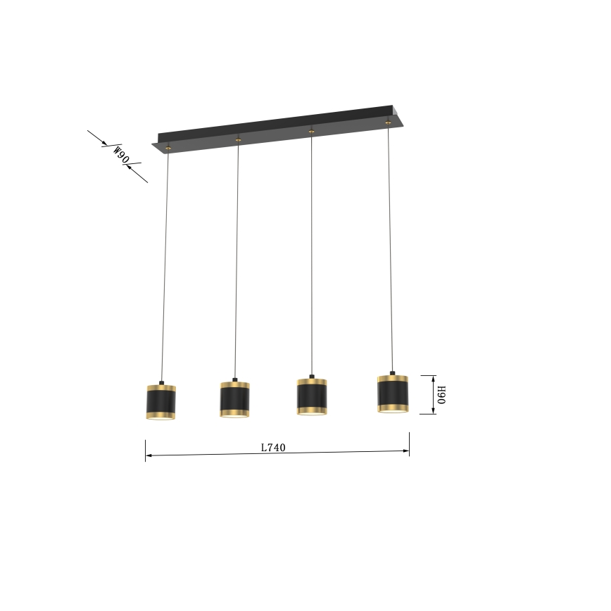 Wofi 7003-404 - Lámpara colgante LED regulable con cable TOULOUSE 4xLED/8,5W/230V negro/dorado