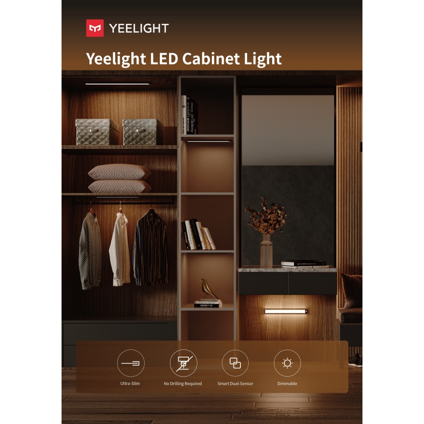 Yeelight - Iluminación LED recargable y regulable para muebles con sensor LED/1,8W/1100 mAh 4000K 20 cm negro
