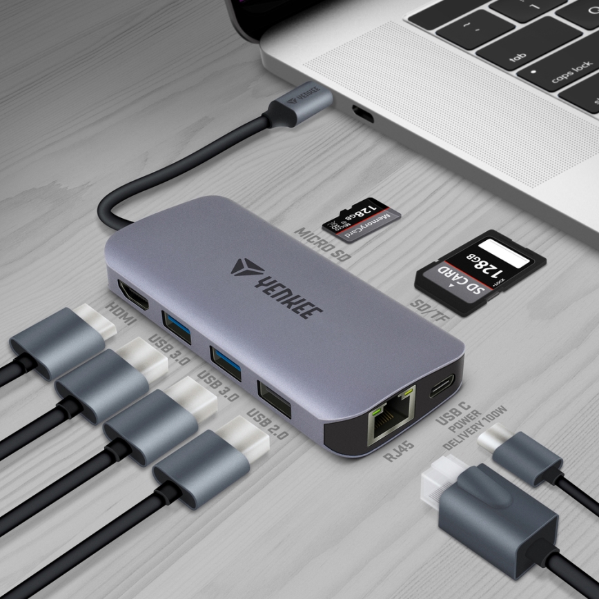 Yenkee - Adaptador multipuerto 8en1 USB tipo C
