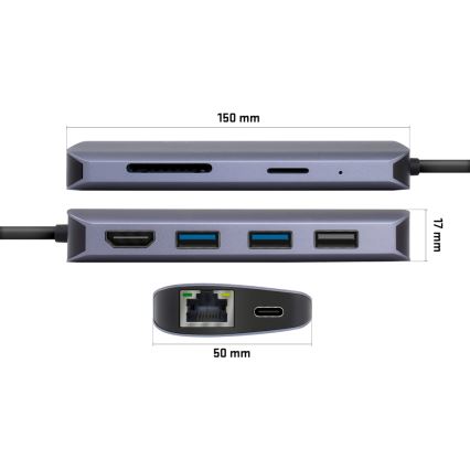 Yenkee - Adaptador multipuerto 8en1 USB tipo C