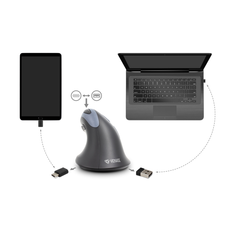 Yenkee - Ratón ergonómico 1000/1600 DPI 1xAA negro