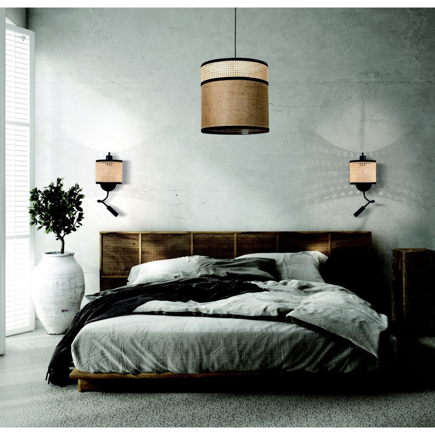 Zambelis 20355 - Lámpara de pared LED 1xE27/40W + LED/3W/230V ratán