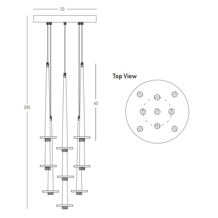 Zambelis 22113 - Lámpara de araña LED regulable 9xLED/3W/230V CRI90 negro