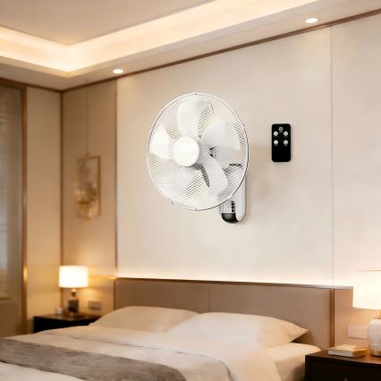 ZEVENTI - Ventilador de pared FANNY 45W/230V Ø 41 cm blanco + mando a distancia