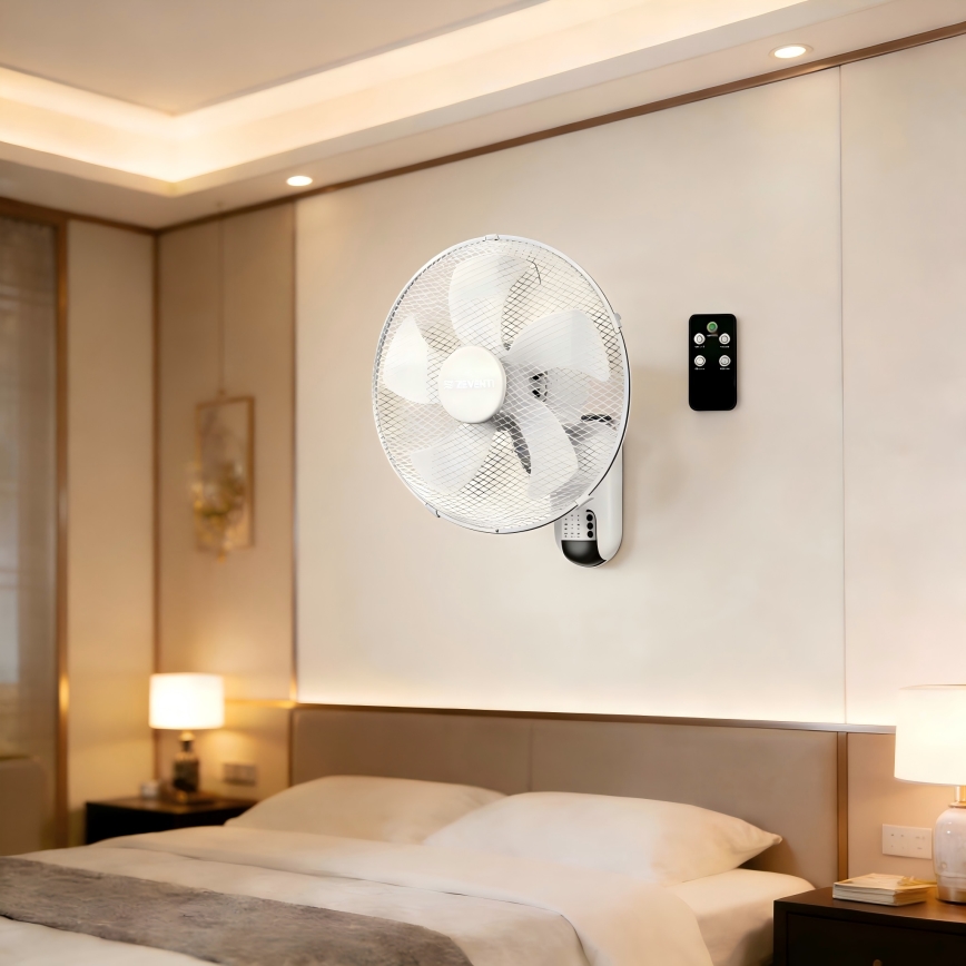 ZEVENTI - Ventilador de pared FANNY 45W/230V Ø 41 cm blanco + mando a distancia