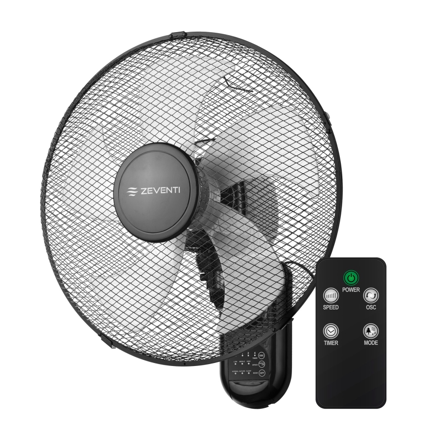 ZEVENTI - Ventilador de pared FANNY 45W/230V Ø 41 cm negro + control remoto