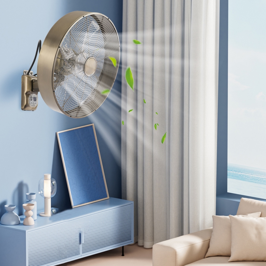 ZEVENTI - Ventilador de pared FANNY 50W/230V color bronce + mando a distancia