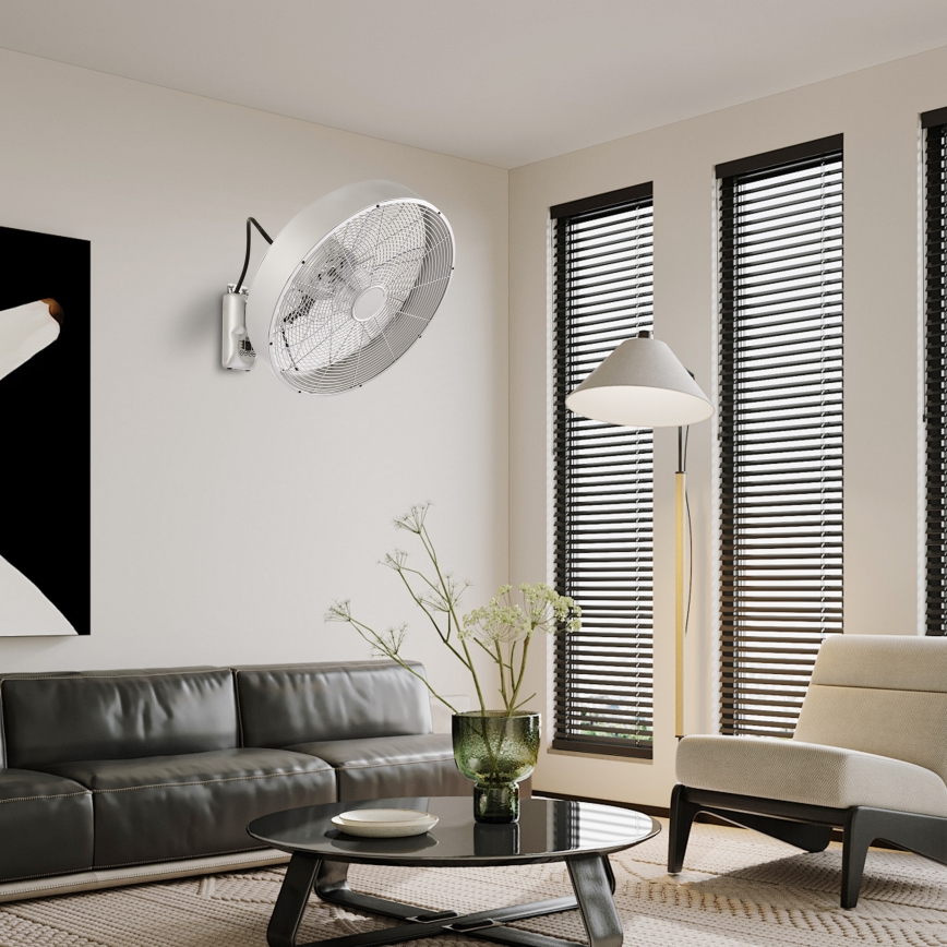 ZEVENTI - Ventilador de pared FANNY 50W/230V cromo mate + mando a distancia