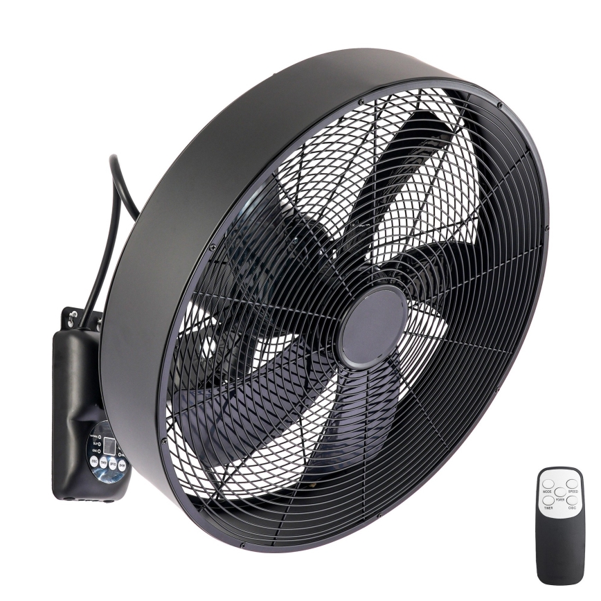 ZEVENTI - Ventilador de pared FANNY 50W/230V, diámetro 45 cm, negro + mando a distancia