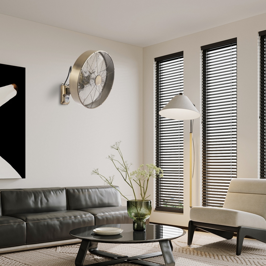 ZEVENTI - Ventilador de pared FANNY 50W/230V Ø 45 cm bronce + mando a distancia