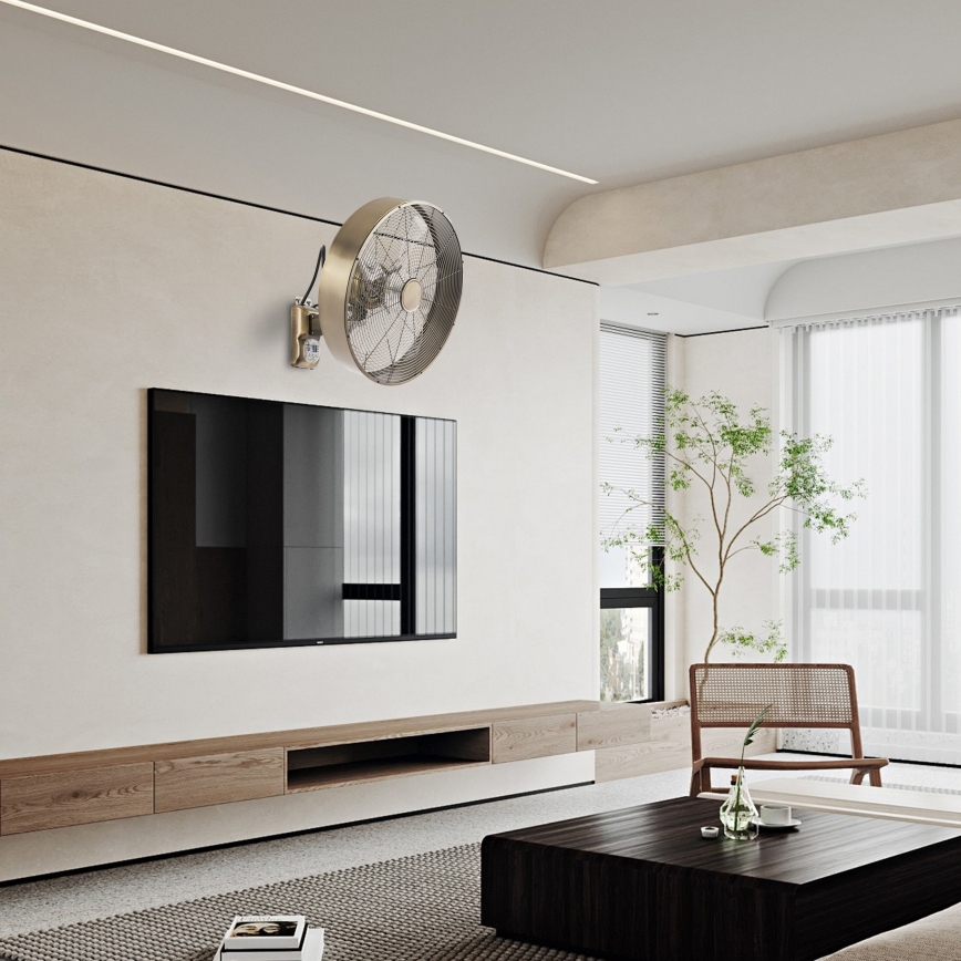 ZEVENTI - Ventilador de pared FANNY 50W/230V Ø 45 cm bronce + mando a distancia