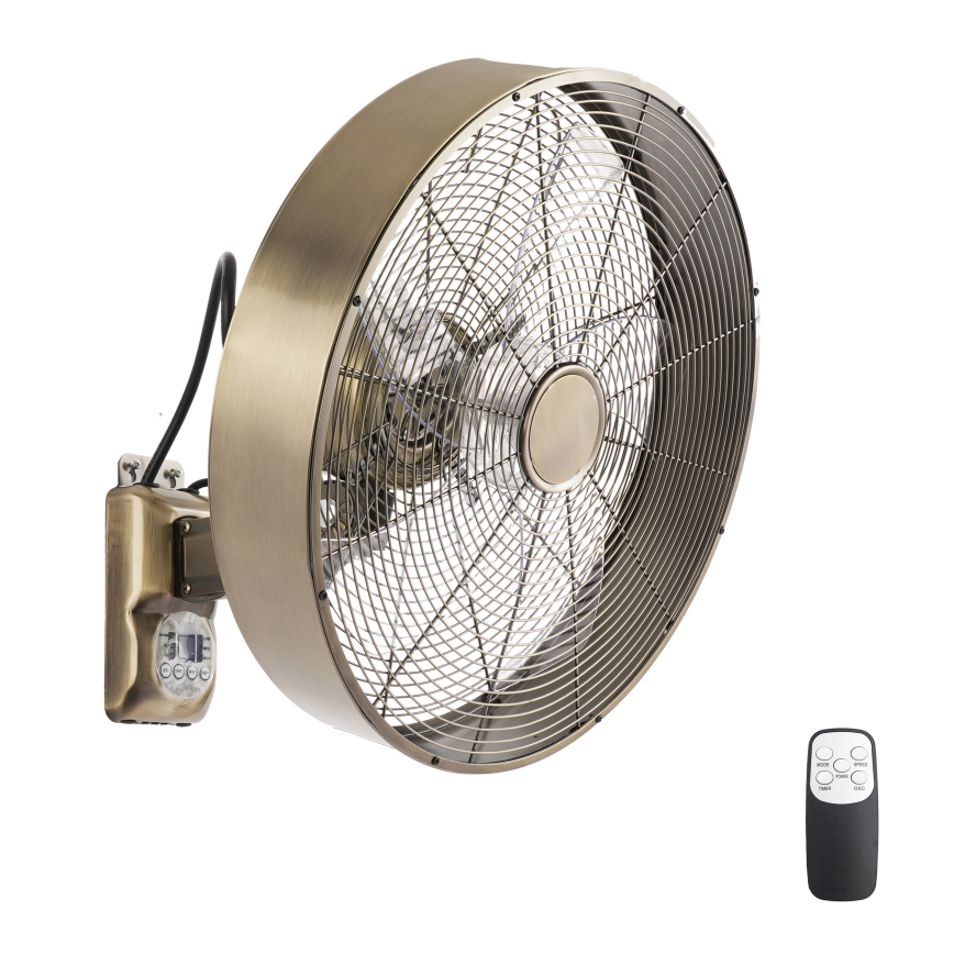 ZEVENTI - Ventilador de pared FANNY 50W/230V Ø 45 cm bronce + mando a distancia