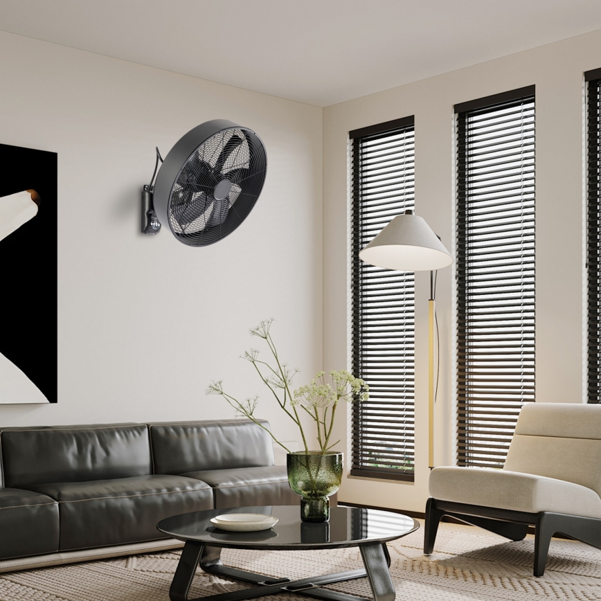 ZEVENTI - Ventilador de pared FANNY 50W/230V negro + mando a distancia
