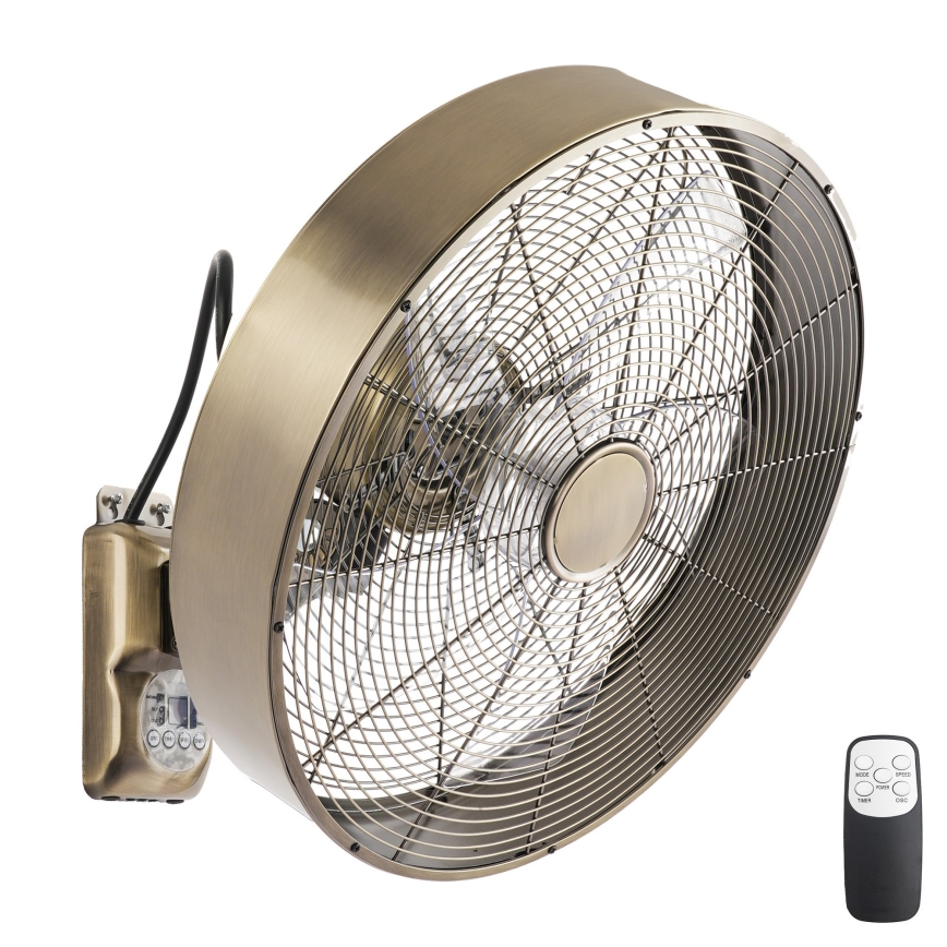 ZEVENTI - Ventilador de pared FANNY 50W/230V Ø 45 cm bronce + mando a distancia