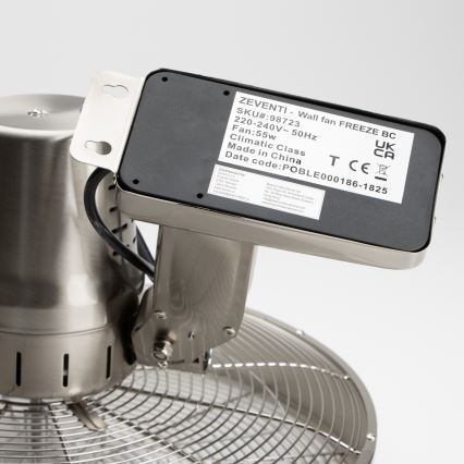 ZEVENTI - Ventilador de pared FREEZE 50W/230V diá. 40 cm cromo mate + control remoto