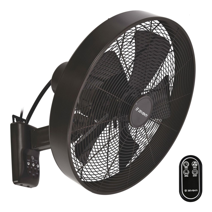 ZEVENTI - Ventilador de pared FREEZE 50W/230V diá. 40 cm negro/marrón + control remoto