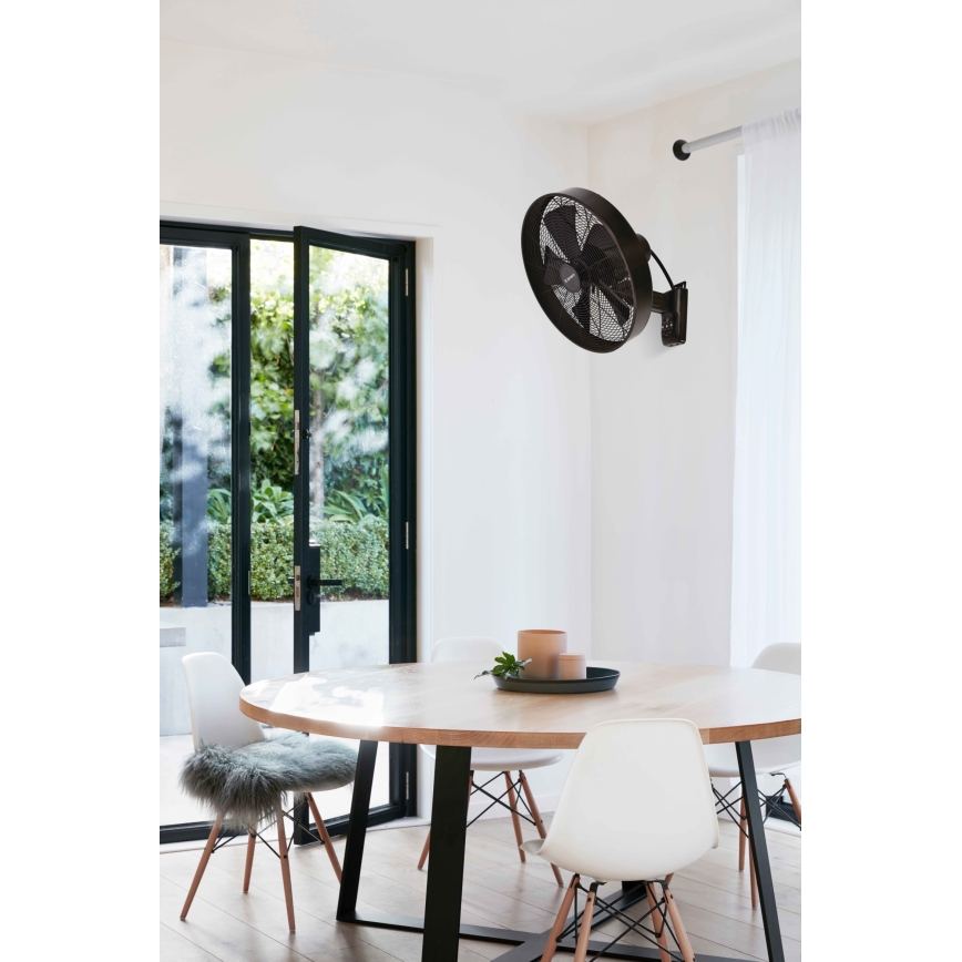 ZEVENTI - Ventilador de pared FREEZE 50W/230V diá. 40 cm negro/marrón + control remoto