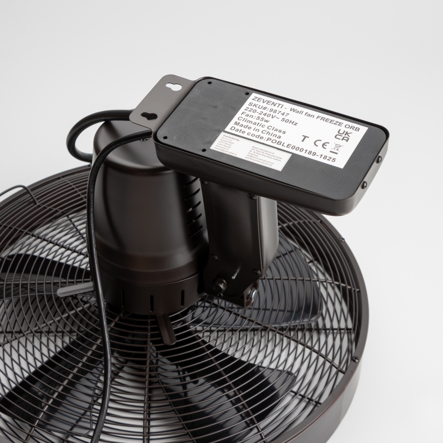 ZEVENTI - Ventilador de pared FREEZE 50W/230V diá. 40 cm negro/marrón + control remoto