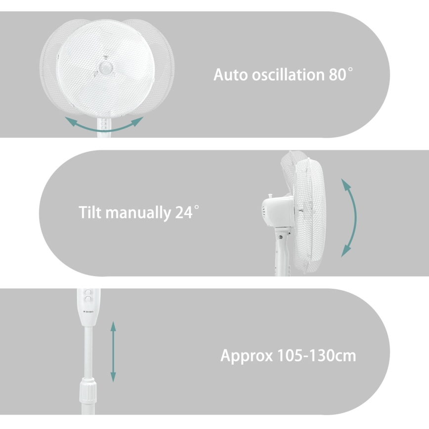 ZEVENTI - Ventilador de pie FLOW 40W/230V blanco