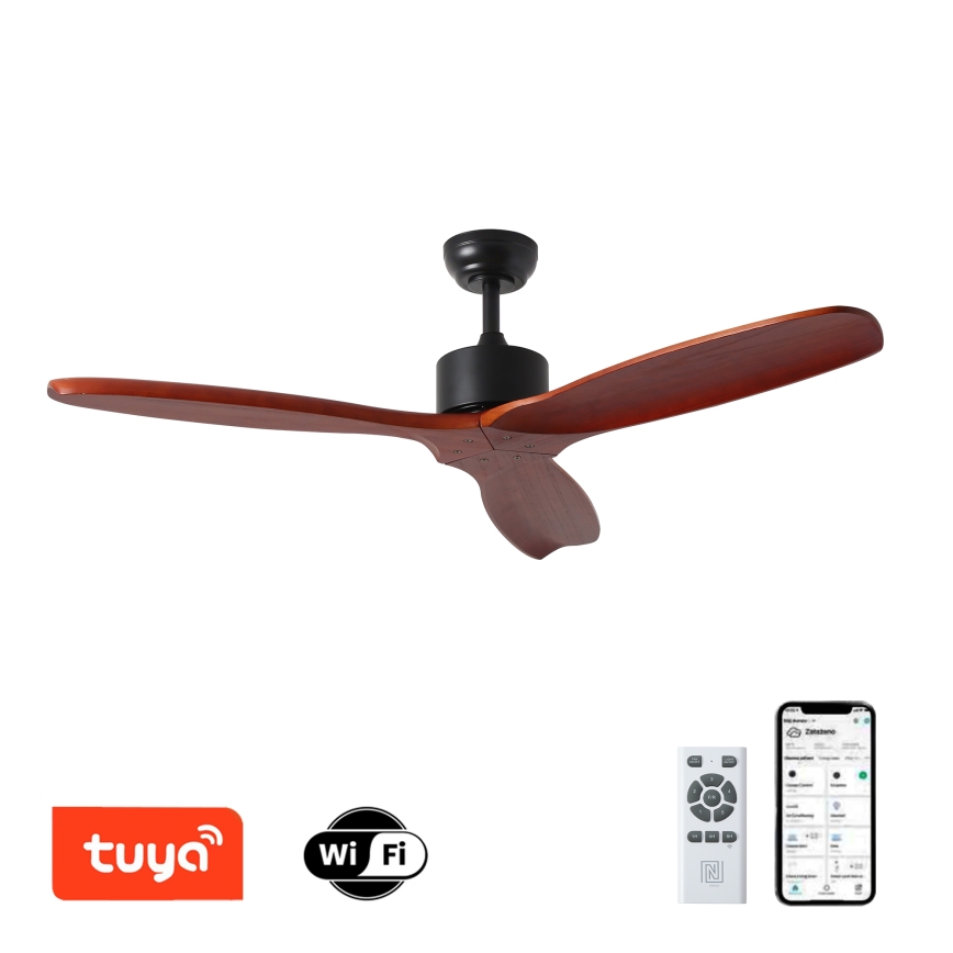 ZEVENTI - Ventilador de techo CUENCA Wi-Fi Tuya negro/roble + control remoto
