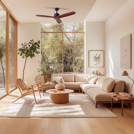 ZEVENTI - Ventilador de techo CUENCA Wi-Fi Tuya negro/roble + control remoto