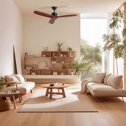 ZEVENTI - Ventilador de techo CUENCA Wi-Fi Tuya negro/roble + mando a distancia